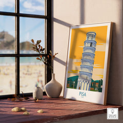 Pisa Tower Italy Print showcasing the famous landmark in a stylish room setting with natural light.