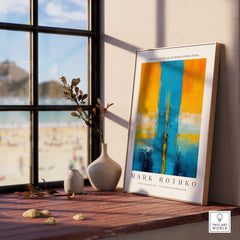 Rothko Style Color Block Abstraction Print | Modern Geometric Wall Art displayed on a table by a window.