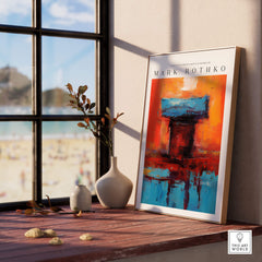 Rothko Style Bold Color Contrast Painting Print | Modern Wall Decor displayed in a sunlit room with beach view