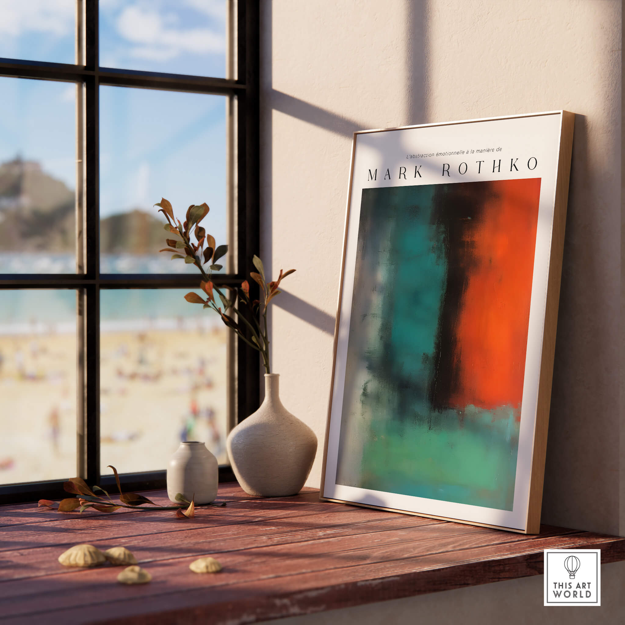 Mark Rothko Style Modern Canvas Abstraction Painting | Contemporary Wall Art displayed in a sunlit room by a window.