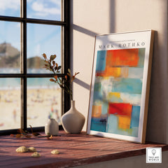 Rothko Canvas Color Abstraction Painting | Modern Abstract Wall Art displayed on a shelf by a window.