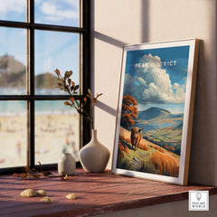 Peak District Scenic View Canvas Print | Derbyshire Home Wall Art displayed on a stylish table by a sunny window.