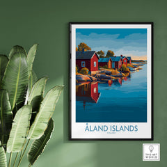 Åland Islands Art Print | Finland Archipelago Wall Decor Poster featuring colorful cottages by the water.