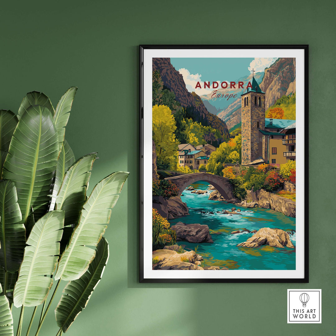 Andorra Valira River Valley Village Print | European Mountain Wall Decor featuring a scenic village and river in the mountains.