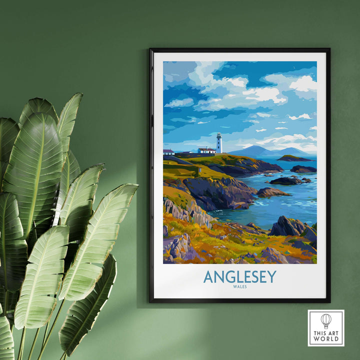 Anglesey Wales print showcasing grassy cliffs and coastal landscape, ideal for travel decor.