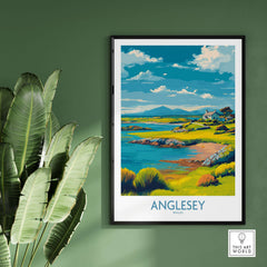 Anglesey Wales Tranquil Bay Poster - Welsh Countryside Travel Decor featuring serene waters and lush landscapes.