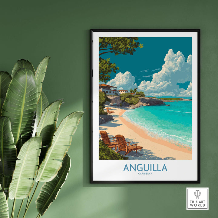 Anguilla Print Caribbean Wall Art showcasing serene beach, turquoise waters, and tropical vibes, perfect for home décor.