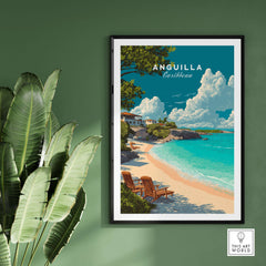 Anguilla Caribbean Beach Print featuring serene beach scene with crystal-clear waters and tropical scenery.