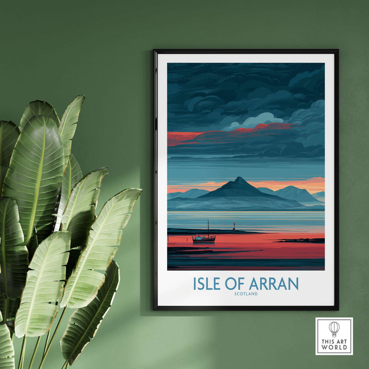 Isle of Arran coastal seascape poster showcasing vibrant colors and dramatic landscapes, perfect for travel enthusiasts.