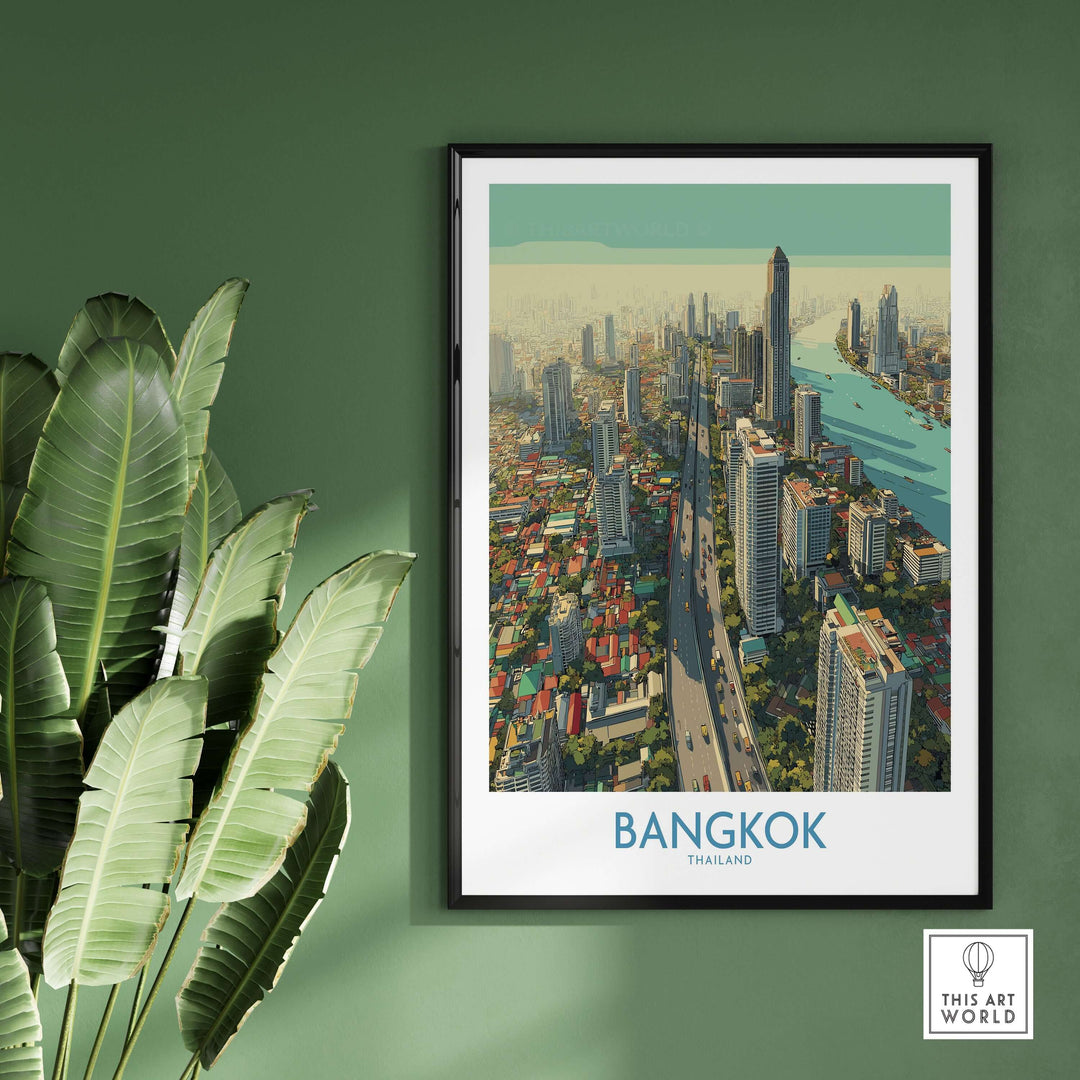 Bangkok Thailand modern city view wall art poster showcasing vibrant cityscape and architecture.