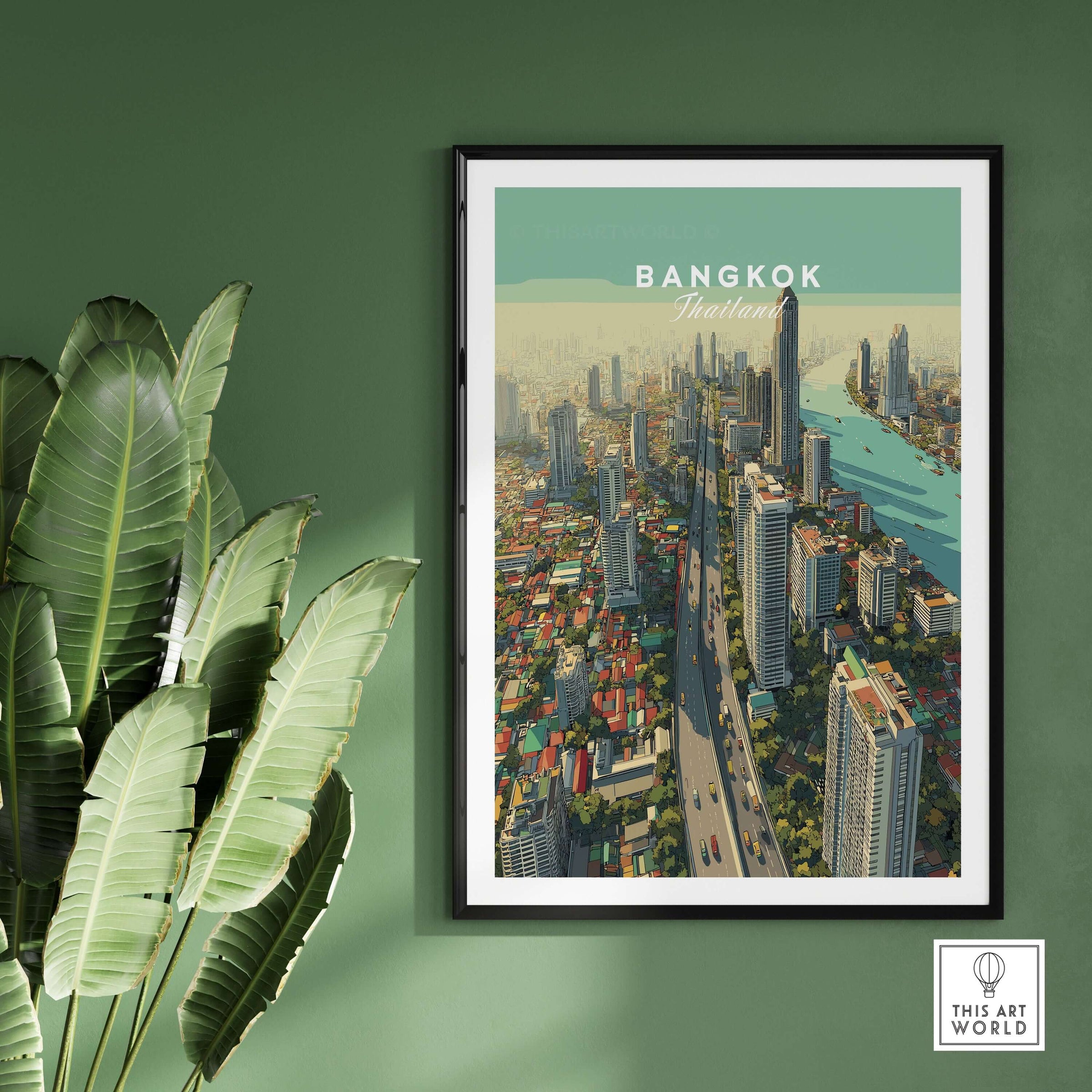 Bangkok Thailand City Skyline Poster - High-Rise Urban Landscape Print showcasing a vibrant aerial view of Bangkok's skyline.