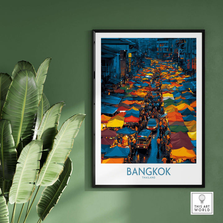 Bangkok Thailand market vendors wall art showcasing vibrant market scenes and rich culture, ideal for travel enthusiasts.