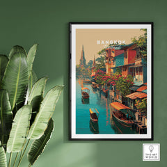 Bangkok Thailand Klong Canal Houses Print - Traditional Thai Village Wall Art capturing vibrant canal-side homes and scenery.