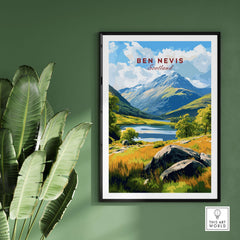 Ben Nevis Scotland Mountain Lake Landscape Print - Scottish Highlands Wall Art showcasing a vibrant mountain scene.
