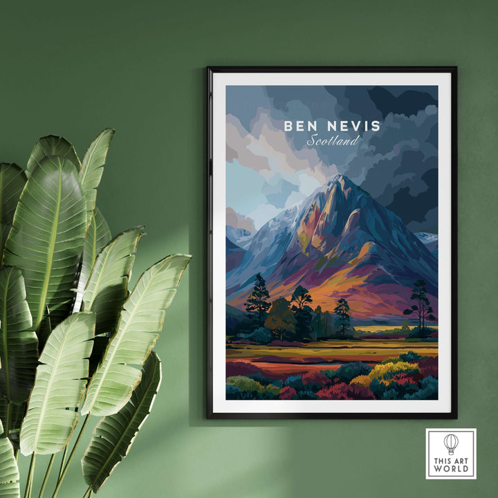 Vibrant Ben Nevis art print showcasing a colorful mountain landscape in Scotland, perfect for home decor.