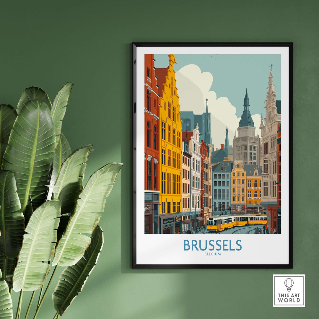 Brussels wall art print showcasing Belgium's historic buildings and vibrant architecture.