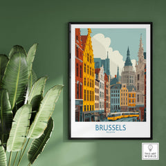 Brussels Wall Art - Belgium Historic Buildings Print showcasing vibrant architecture and cultural landmarks.
