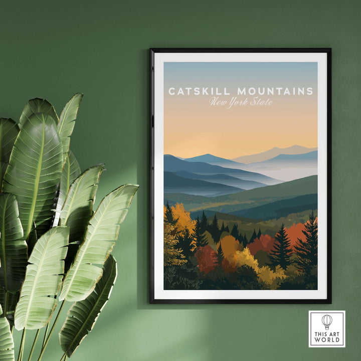 Catskill Mountains autumn foliage print showcasing vibrant colors and serene landscape, perfect for wall decor.