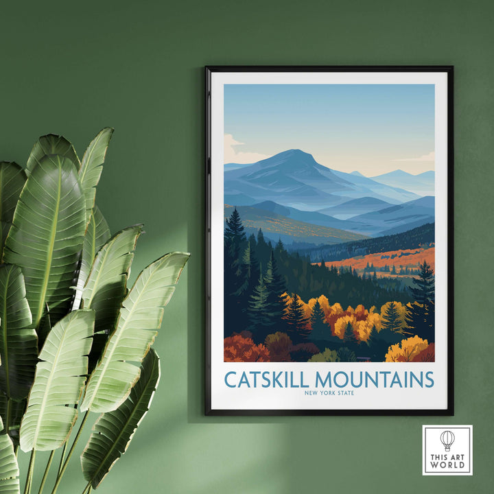 Catskill Mountains New York fall poster featuring vibrant autumn colors and serene landscape, ideal for nature decor.