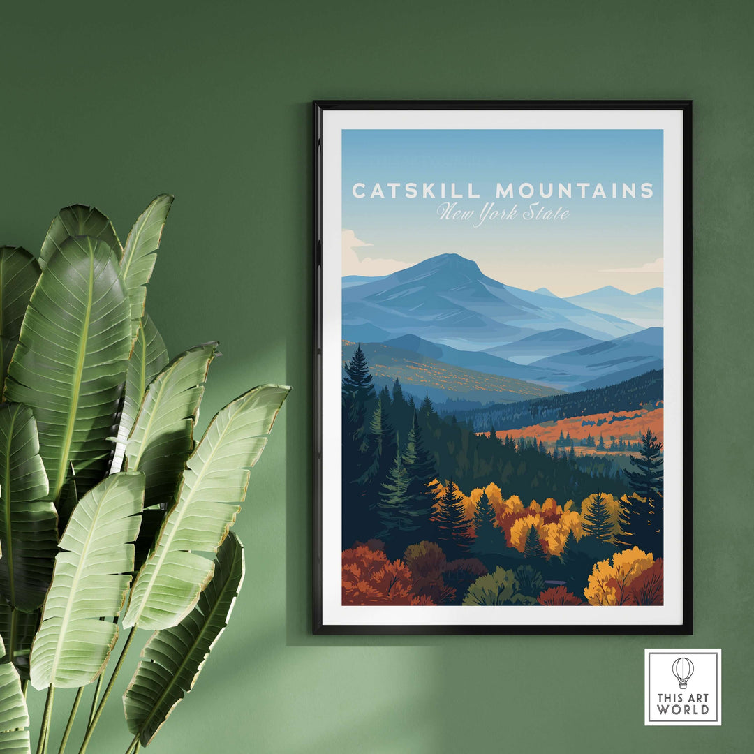 Catskill Mountains New York layered hills print, vibrant mountain range wall art for home decor.