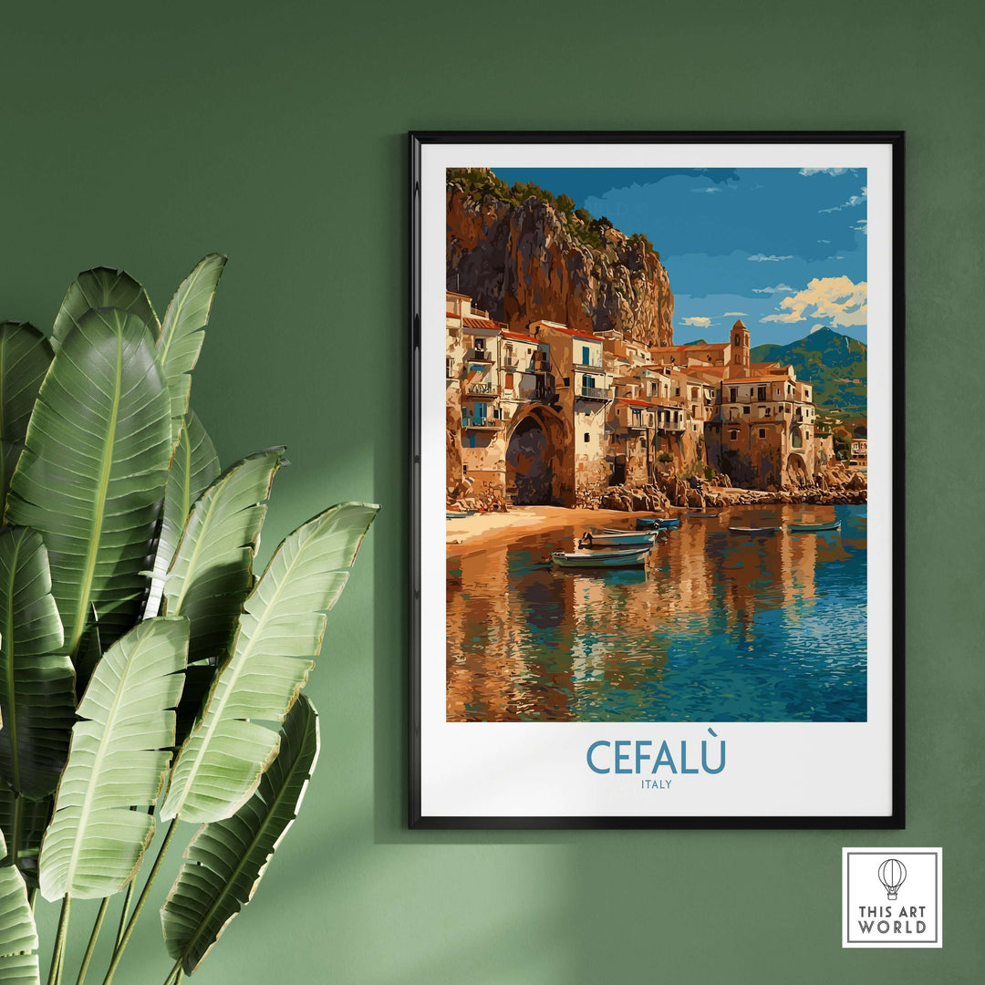 Cefalù Italy wall art featuring colorful buildings and scenic coastal views for home decor.