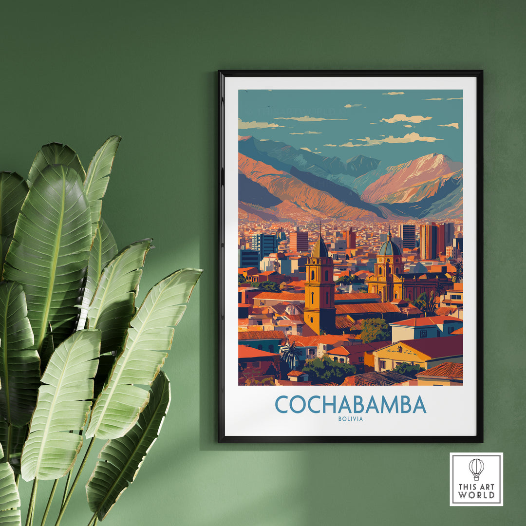 Cochabamba Bolivia wall art print showcasing city and mountain views, perfect for landscape and travel enthusiasts.