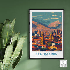 Cochabamba Bolivia Downtown Bolivia Wall Art - City & Mountain View Print showcasing urban life and stunning mountains.