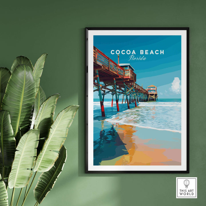 Cocoa Beach Florida pier print showcasing vibrant coastal art, perfect for adding a beachy vibe to your home decor.