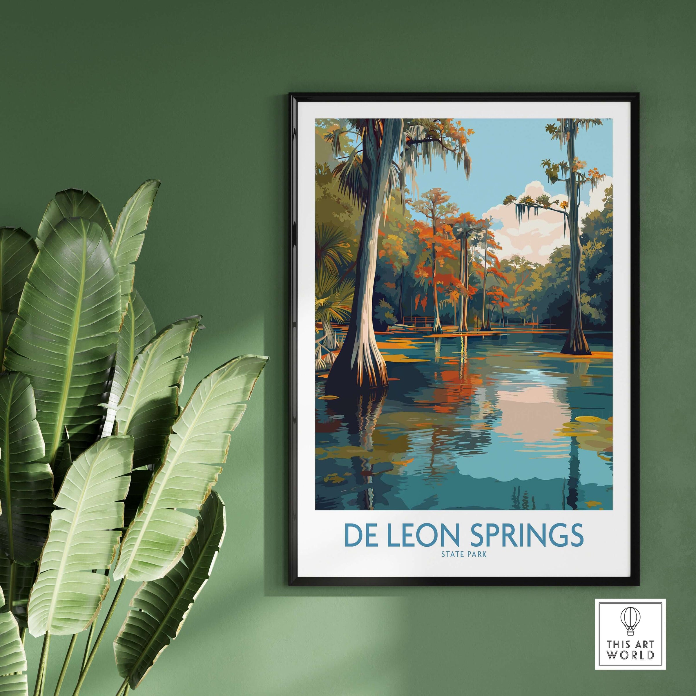 De Leon Springs Cypress Trees & Water Print - Florida Nature Decor featuring serene cypress trees and water reflections.
