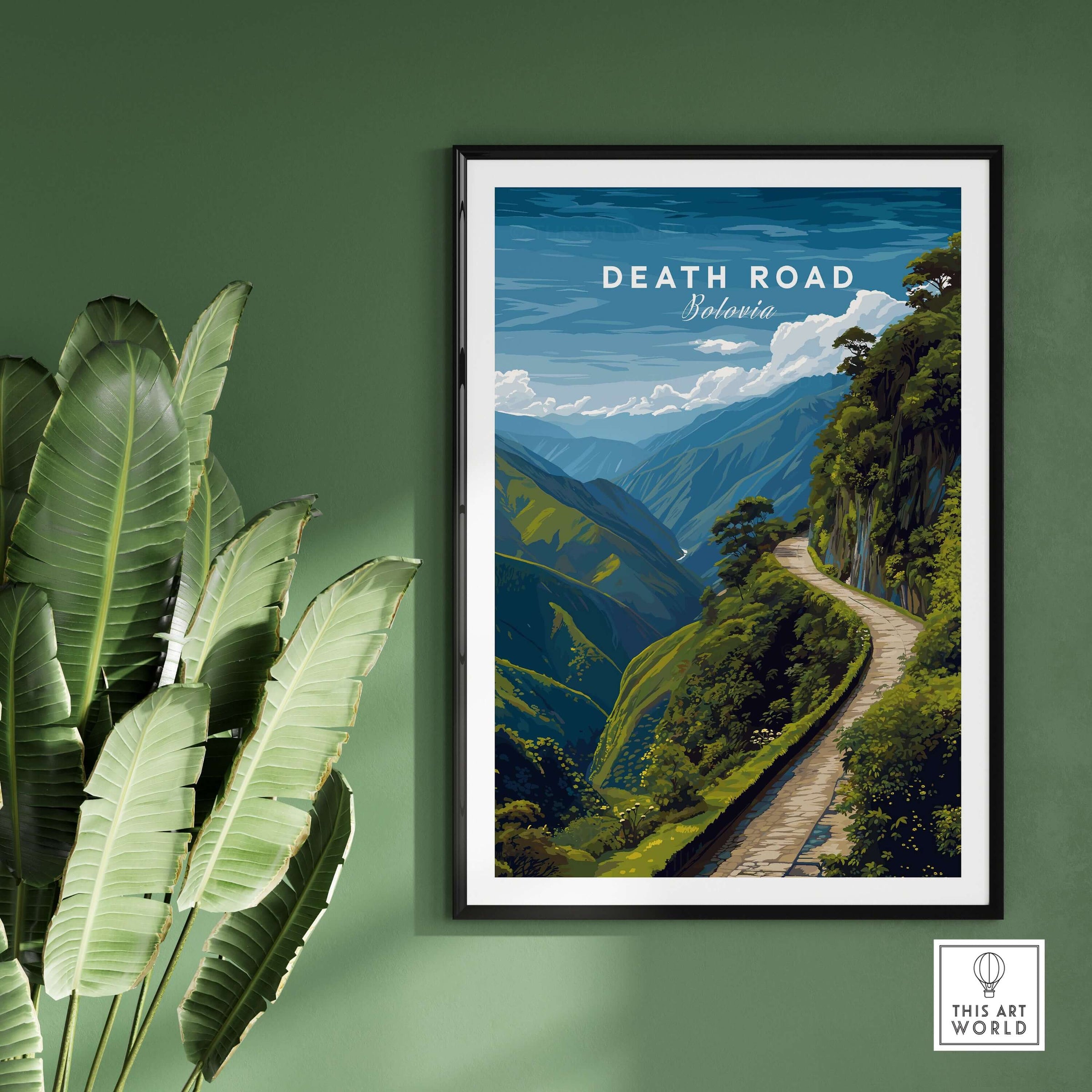 Death Road Andes Print | Yungas Road Poster featuring scenic Yungas Road in the Andes mountains.