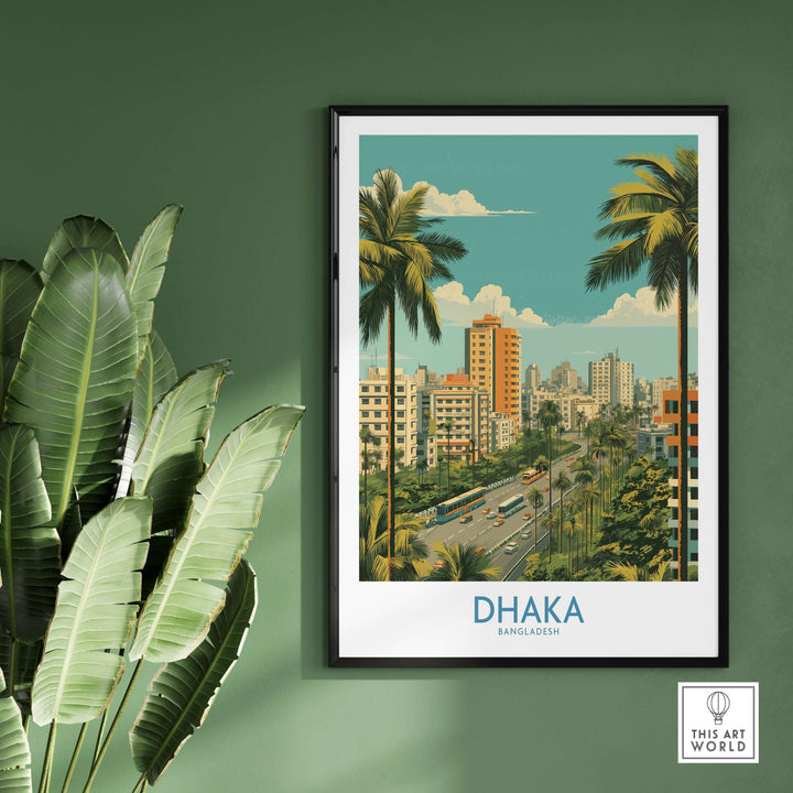 Dhaka cityscape wall art featuring urban landscape and greenery, adding vibrant decor to any space.