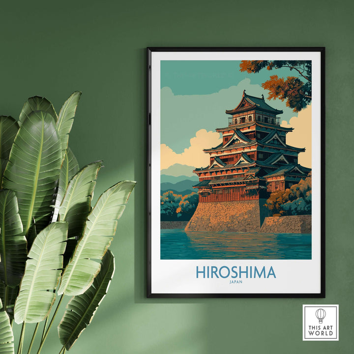 Hiroshima Japan wall art showcasing traditional landmark architecture with vibrant colors and cultural significance.