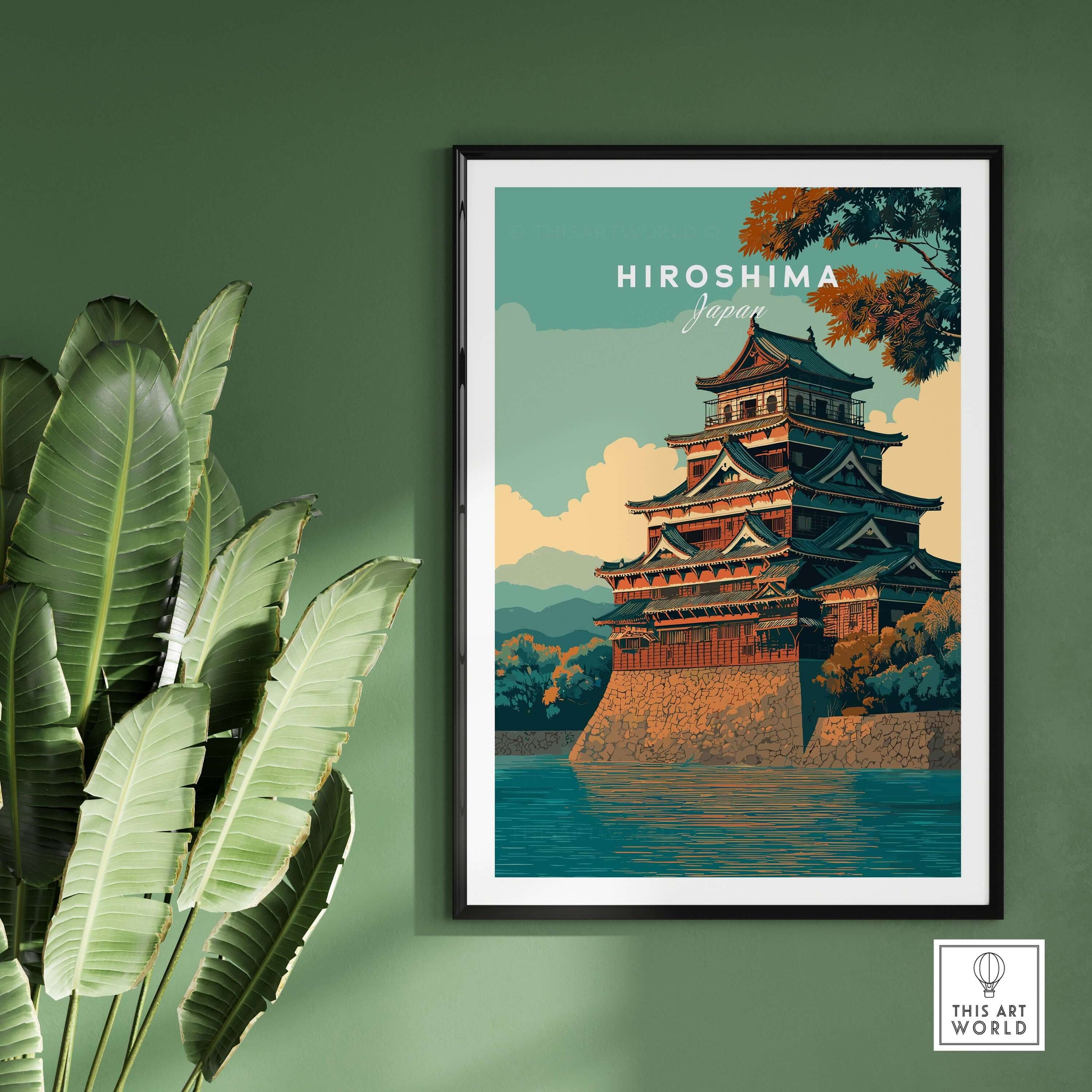 Hiroshima Print Japan - Historic Japanese Architecture Poster showcasing elegant traditional structures.