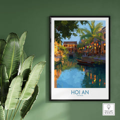 Hoi An Vietnam Wall Art - Vietnamese Evening Scene showcasing a serene riverside view with vibrant lanterns.