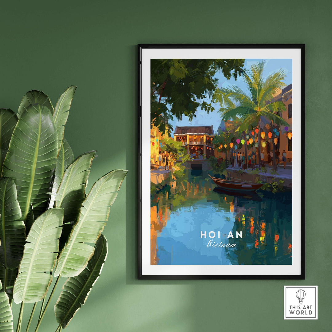Hoi An Vietnam Night Print poster showcasing colorful lanterns and serene waterways in an enchanting setting.