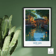 Hoi An Vietnam River Scene Wall Art - Vietnamese Heritage Decor showcasing a tranquil river setting with traditional boats.