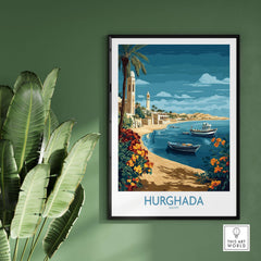 Hurghada Poster Egypt Art Print showcasing the vibrant coastline and beautiful scenery of Hurghada, Egypt.