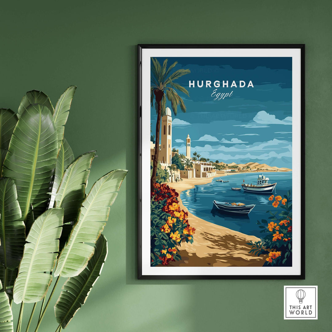 Hurghada print wall art featuring vibrant colors and serene Red Sea scenery, perfect for tropical home decor.