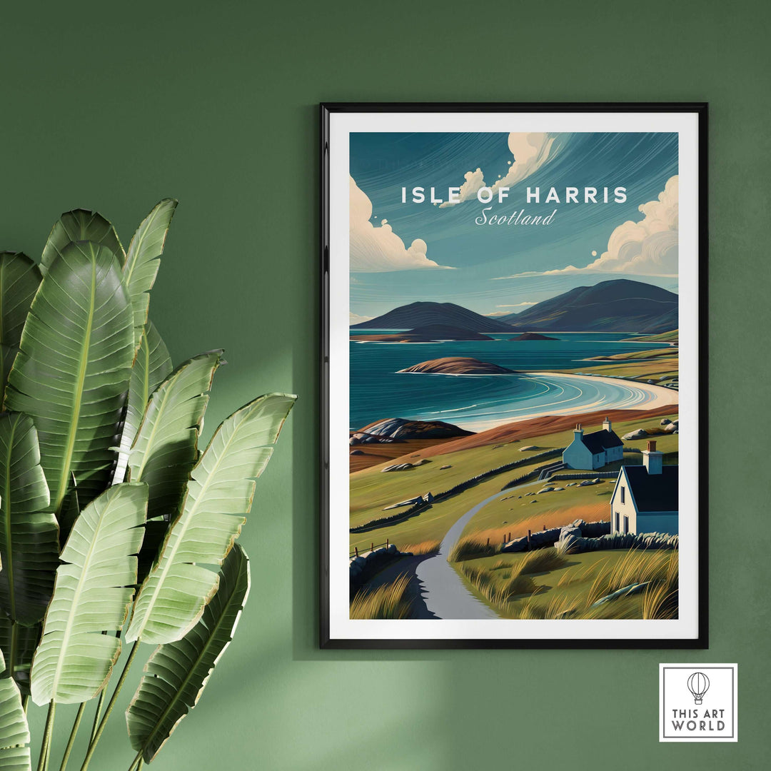 Isle of Harris Scotland beach print showcasing coastal views and serene landscapes in a framed wall art design.