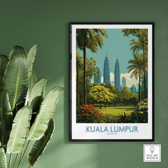 Kuala Lumpur Malaysia Skyline Poster - Malaysian Capital Wall Art showcasing the city's landmarks and greenery.