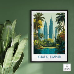 Kuala Lumpur Malaysia KLCC Park Wall Art - Malaysian Skyline Art Print displayed in a modern interior with greenery.