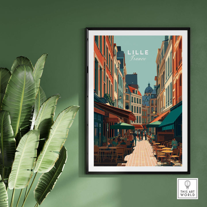 Lille France Old Town Square poster showcasing picturesque architecture and vibrant streets in a charming European city.