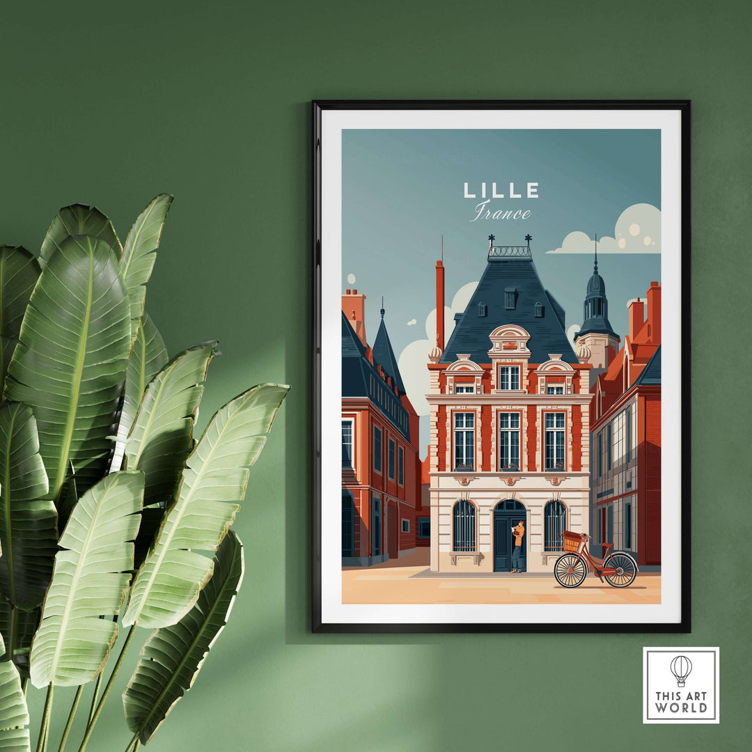 Lille France print showcasing historic city architecture in a stylish frame, ideal for wall art lovers.