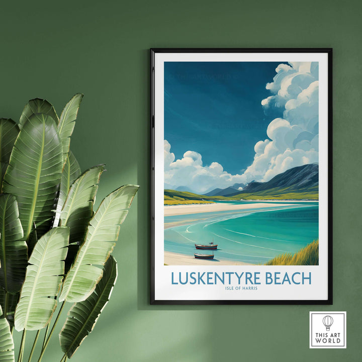 Luskentyre Beach wall art print featuring serene coastal scenery of Isle of Harris, Scotland.