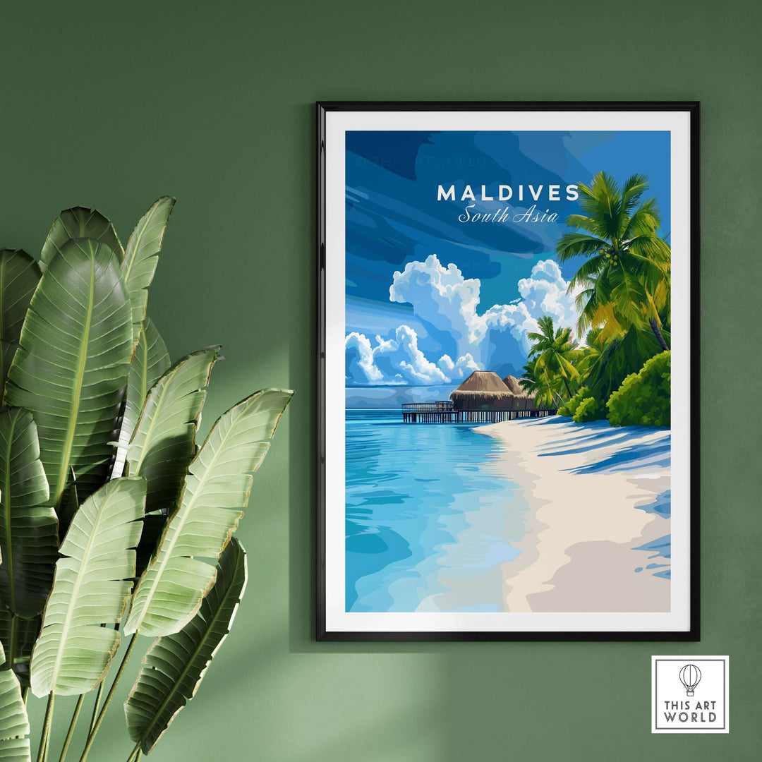 Maldives Print - Tropical Beach framed art showing a beautiful tropical beach scene in Maldives, South Asia.