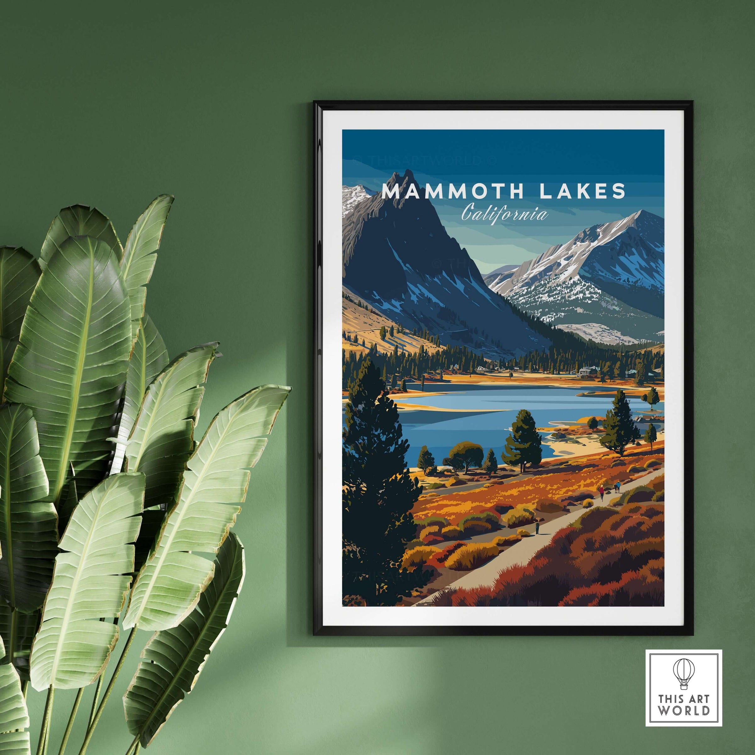 Mammoth Lakes California Mountain Trail Print - Sierra Nevada Landscape Poster framed on wall with plants
