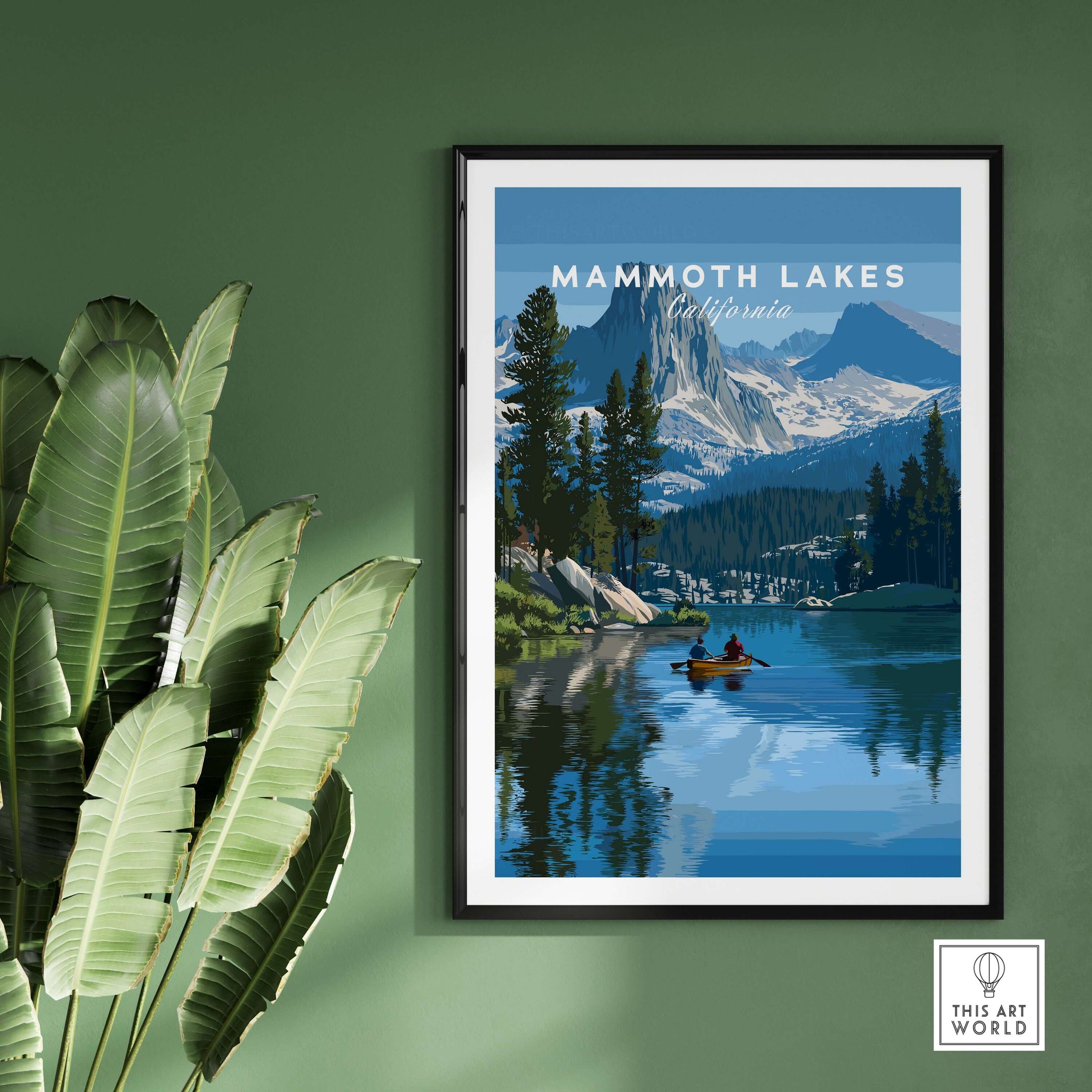 Mammoth Lakes - Mountain Adventure Wall Art featuring scenic landscape with mountains and lake, perfect for nature lovers.