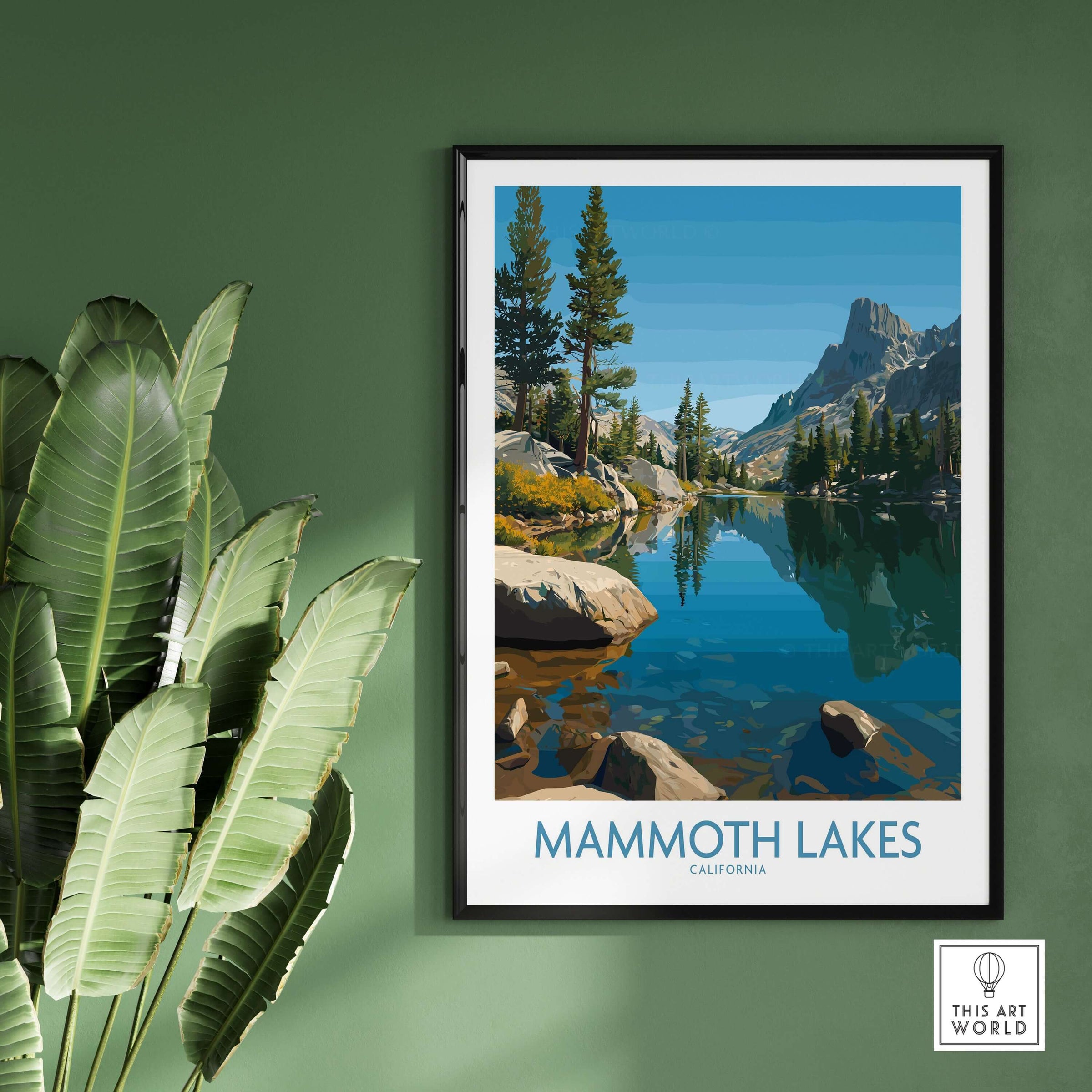 Mammoth Lakes California Wall Art - California Print featuring serene lake and lush mountains.