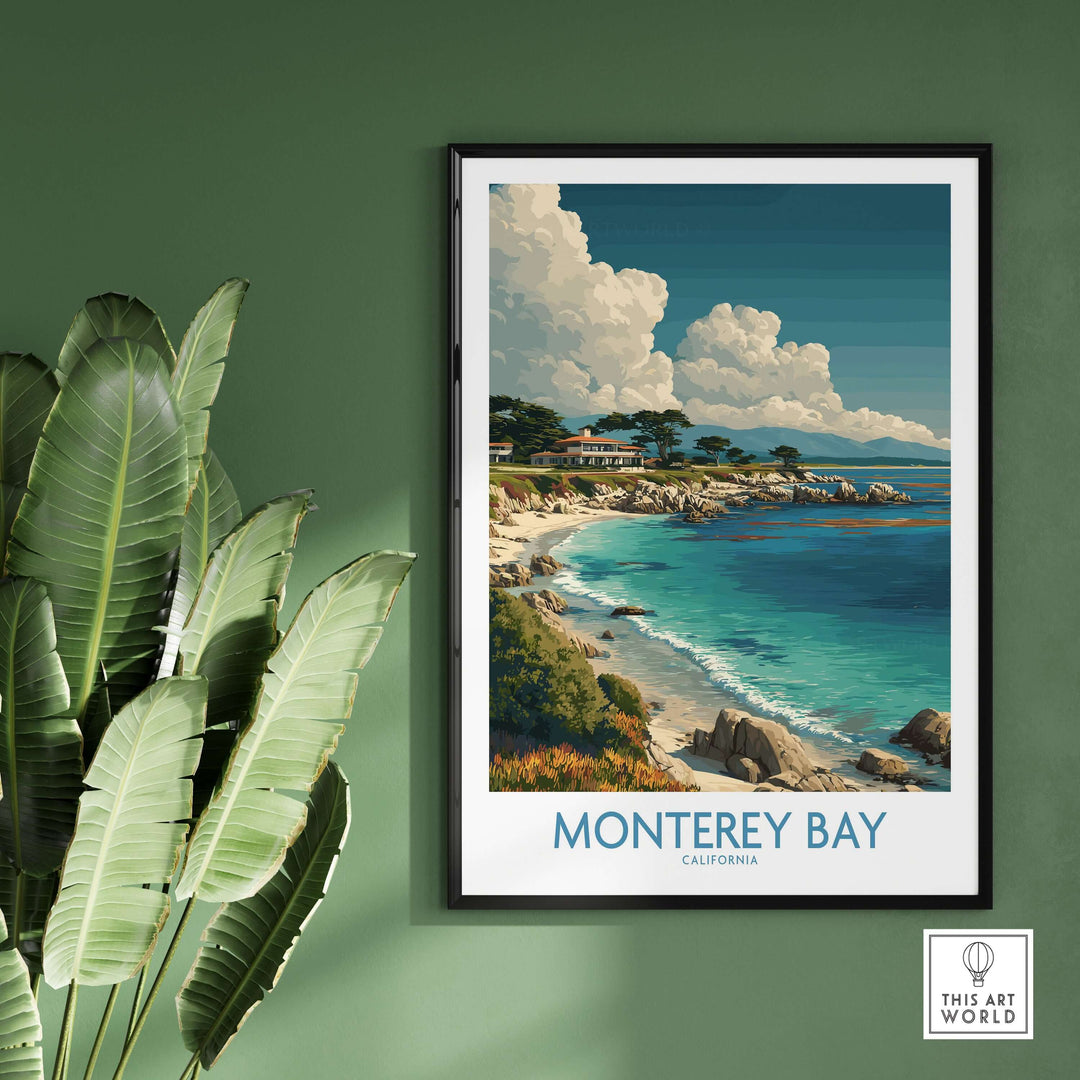 Monterey Bay California poster featuring ocean views and vibrant coastal scenery, perfect for travel and nature lovers.