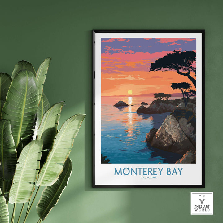 Monterey Bay poster showcasing serene ocean views and rugged coastline, perfect coastal decor for any home.